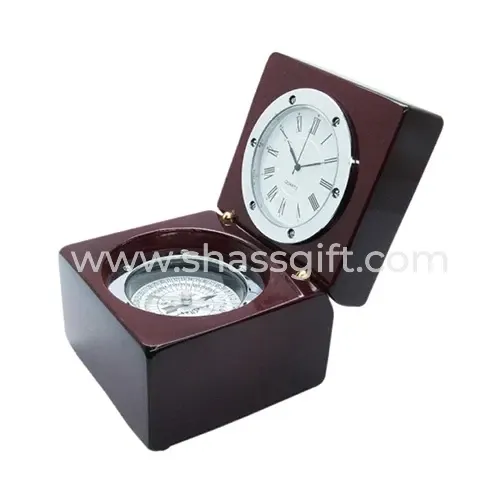 Open Cube Table Clock With Compass