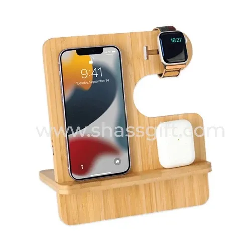 Eco-Neutral 3-in-1 Bamboo 10W Simultaneous Charging Station