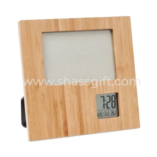 Bamboo Photo Frame With Digital Clock