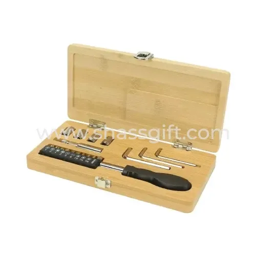 Tool Set in Bamboo Box With Silver Lock