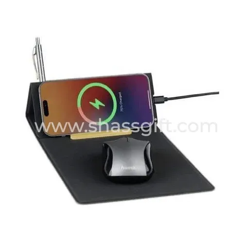 Recycled Pu 15w Wireless Mousepad & Desk Organizer