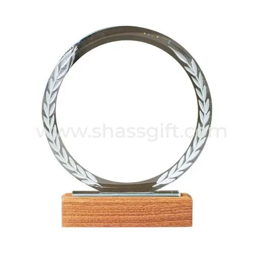 Round Crystal Trophy With Wooden Base