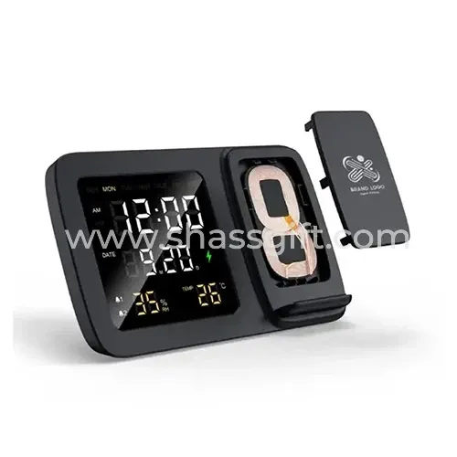 Led Light Mobile Phone Dual Coil Wireless Charging 15W Alarm Clock QI Wireless Charger