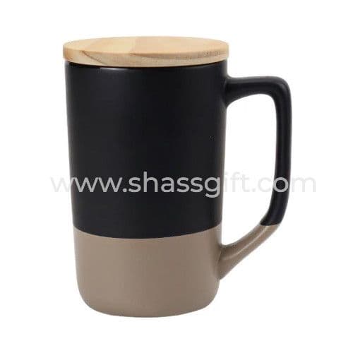 Two-Toned Ceramic Mugs With Clay Bottom And Bamboo Lid
