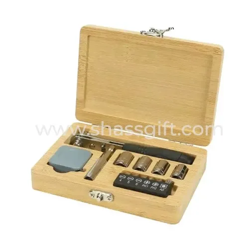 Tool Kit in Bamboo Box with Silver Lock