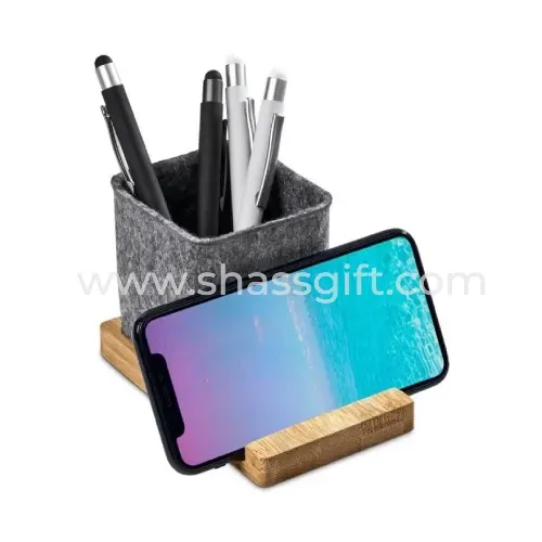 Rpet Pen Holder With Bamboo Phone Stand