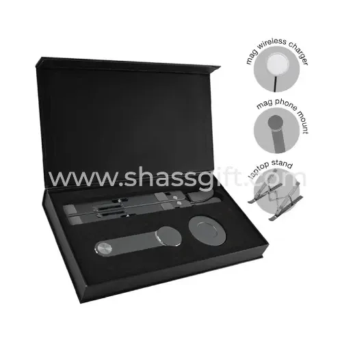 Set Of Laptop Stand, Magnetic Phone Mount And Wireless Charger