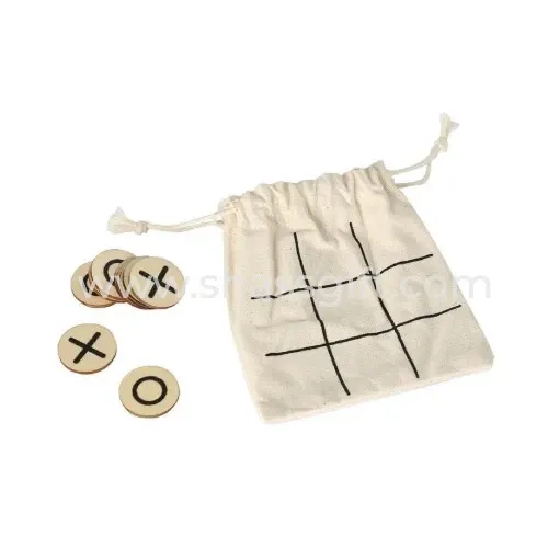 Wooden Tic Tac Toe Game in Cotton Pouch