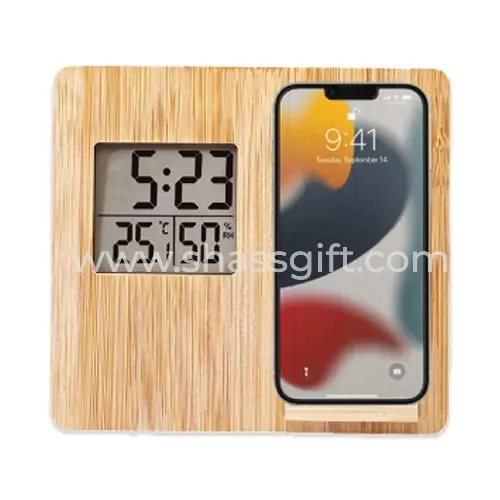 Bamboo Wireless Charger Clock