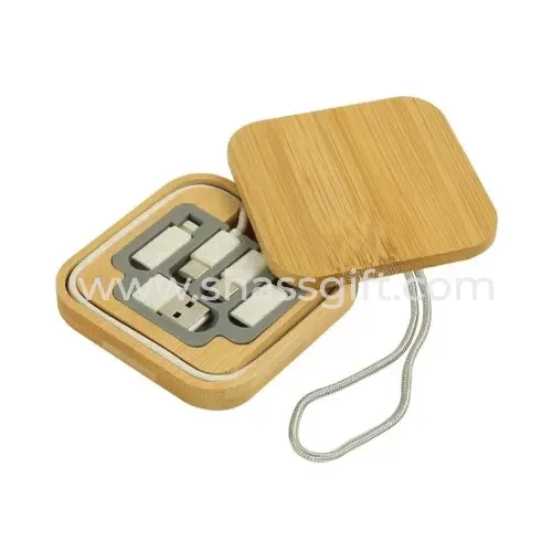 Multi Charging Cable Set in Square Bamboo Case