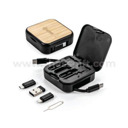 Retractable Charging Cable Set with Bamboo Top