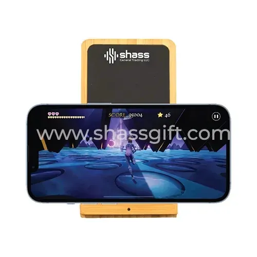 Bamboo Phone Holder Wireless Charger Light Up Logo