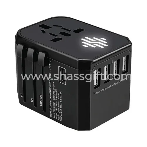 Light Up Logo Type-C + 4 USB Port Universal Travel Adapter