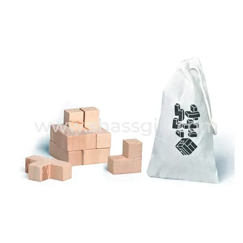 Wooden Squares Brain Teaser With Pouch
