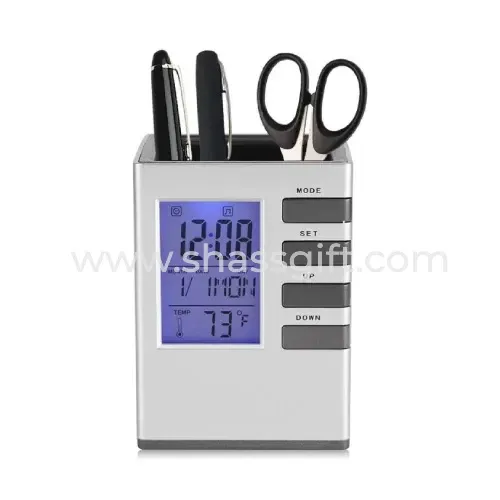 Desktop Digital Clock With Pen Holder