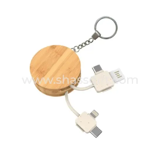 Bamboo Keychain With Multi Charging