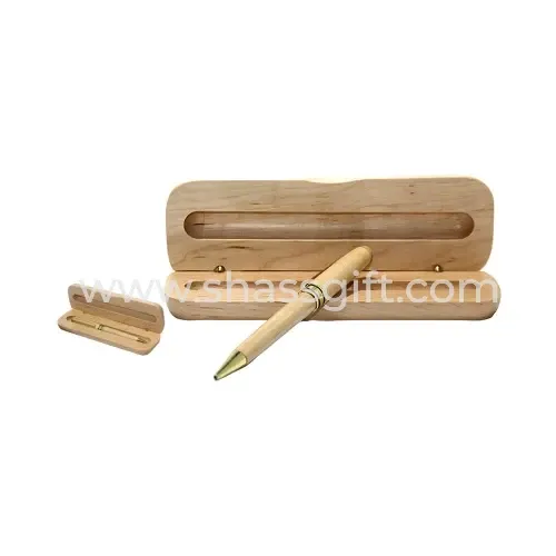 Golden Strap Wooden Promotional Pen With Box
