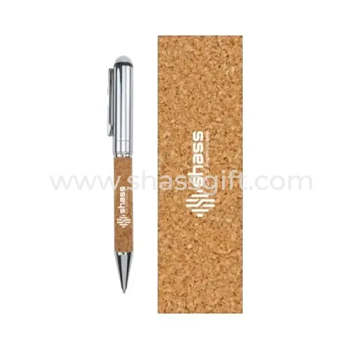 Metal Pen With Cork Barrel And Box