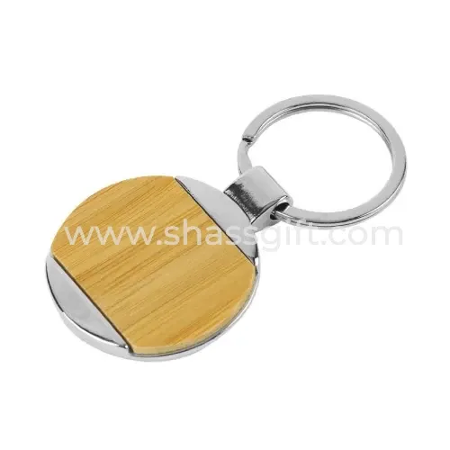 Round Bamboo & Metal Keychain