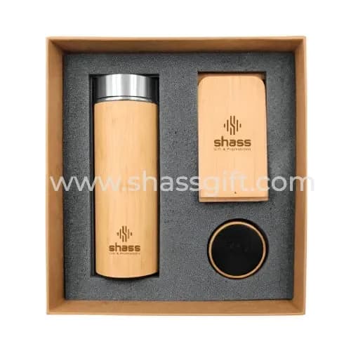 Wireless Charger Stand, Bamboo Flask, Bluetooth Speaker