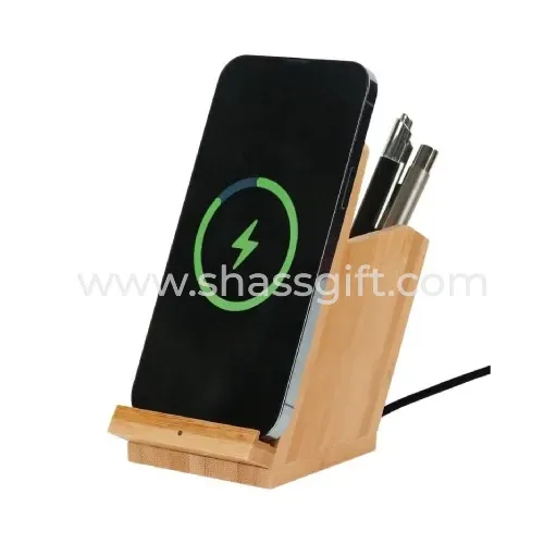 Bamboo 15w Wireless Charger & Pen Pot